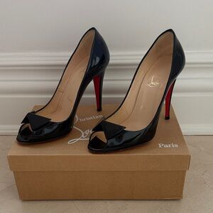 Christian Louboutin Mikamia 100 Black Patent Peep Toe Heels